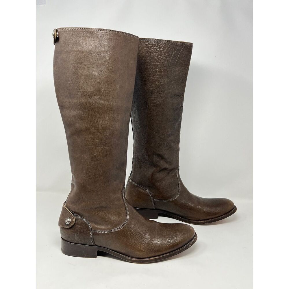 Frye Melissa Button Back Zip Riding Boots Brown Leather Made in Mexico Size 9.5